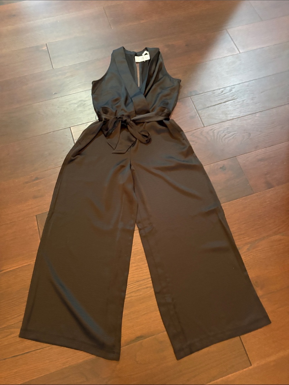 LOFT Tuxedo Style Black Sleeveless Wrap Jumpsuit with Tie Waist